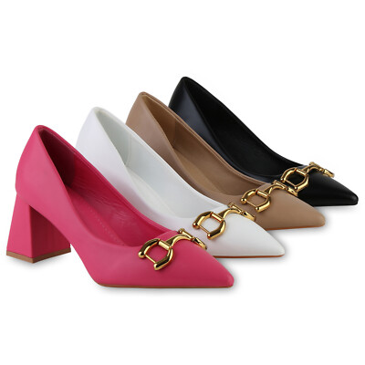 Damen Klassische Pumps Blockabsatz Spitze Ketten 839877 Schuhe - Main Image