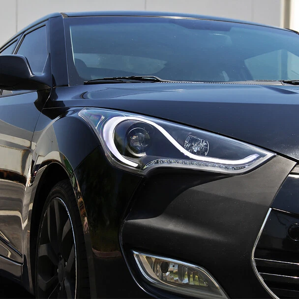 Faro proyector negro señal secuencial LED DRL para Hyundai Veloster 12-17 Foto 4 de 4