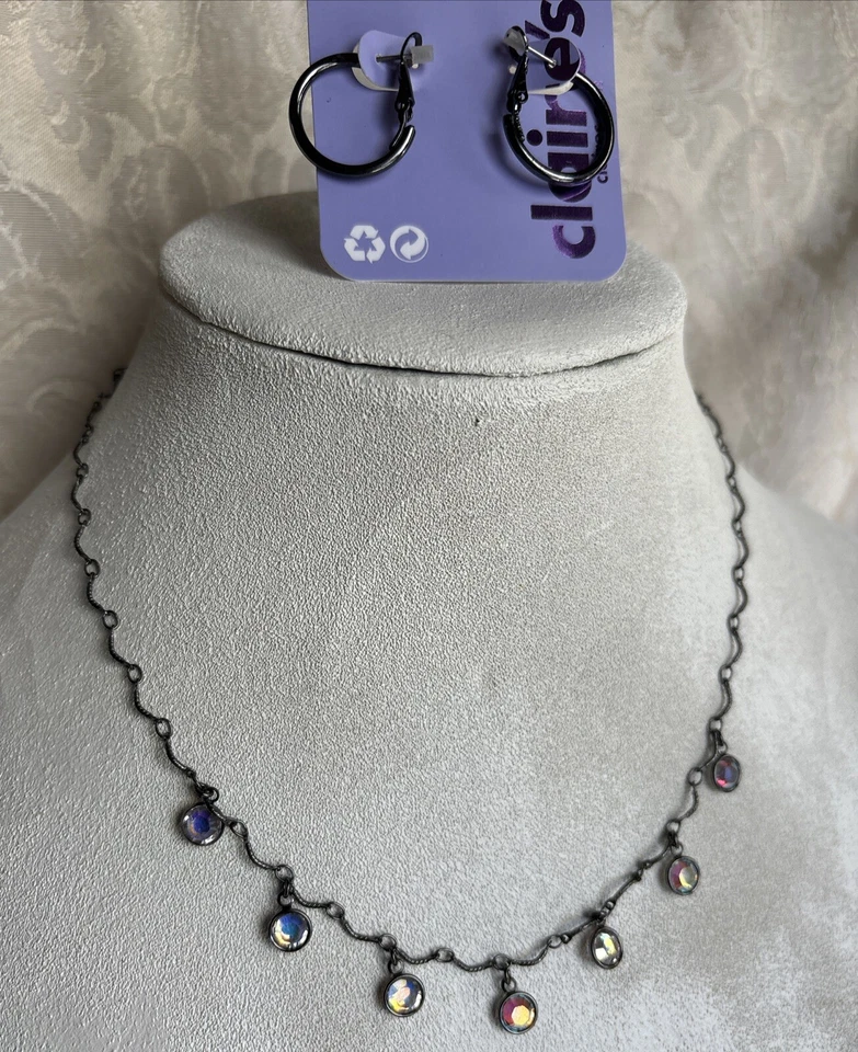 Collar Lia Sophia Jeannie Nuevo con Etiquetas Hematita Tono Gunmetal AB Bisel Acentos y Aros Foto 4 de 4