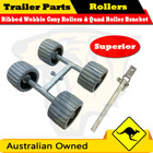 Boat Trailer Ribbed Wobble Gray Rollers & Gal Quad Roller Bracket Support Rack