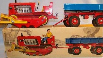 Tracteur Agricole Jouet Rétro PN NP Germany 60 - Vert Et Rouge Avec Remorque