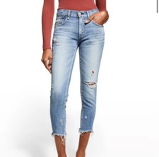 Moussy Vintage Distressed Blue Glendale Chewed Hem Mid Rise Jeans Size 28