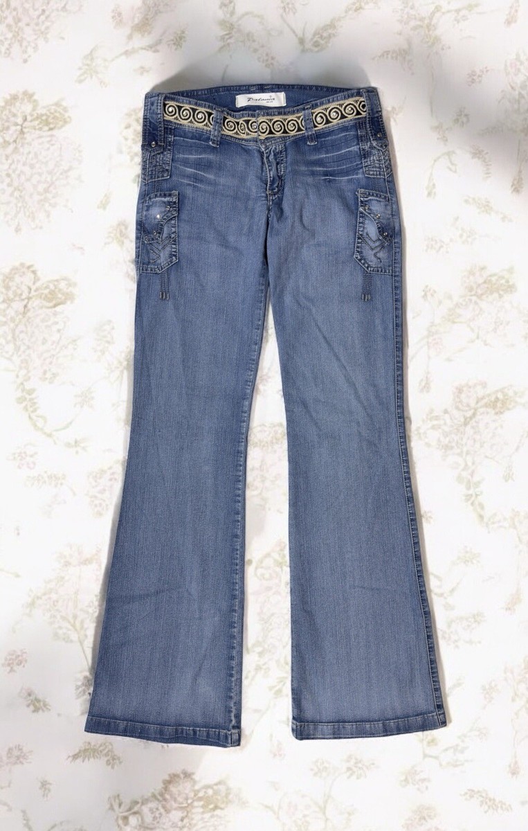 Low Rise Flared Embellished Jeans Rodeo Cowgirl 90s Y2K Rhinestone