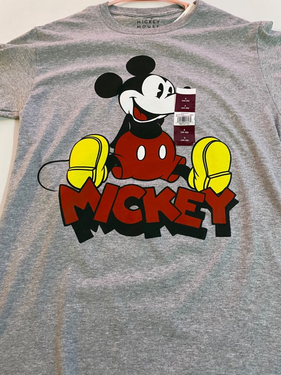 Disney Mickey Mouse T-Shirt L Gray Vintage Sitting Short Sleeve