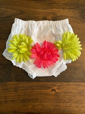 Baby Girl Size 3 White Cotton Pink Ruffles Diaper Cover Flowers NWOT