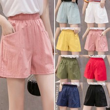 Womens Elastic Waist Shorts With Pockets Summer Casual Solid Short Pants Bottoms