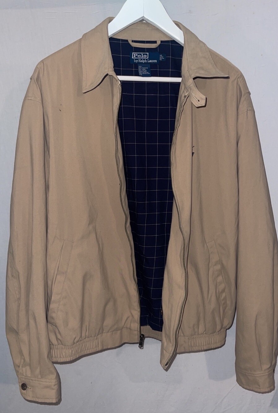 PONY Polo Ralph Lauren Giacca Uomo 2XL Marrone Cachi Cerniera Intera Spina di Aringa Logo