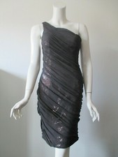 Aidan Mattox Dark Brown Metallic One Shoulder Over Lay Sequined Evening Dress 4