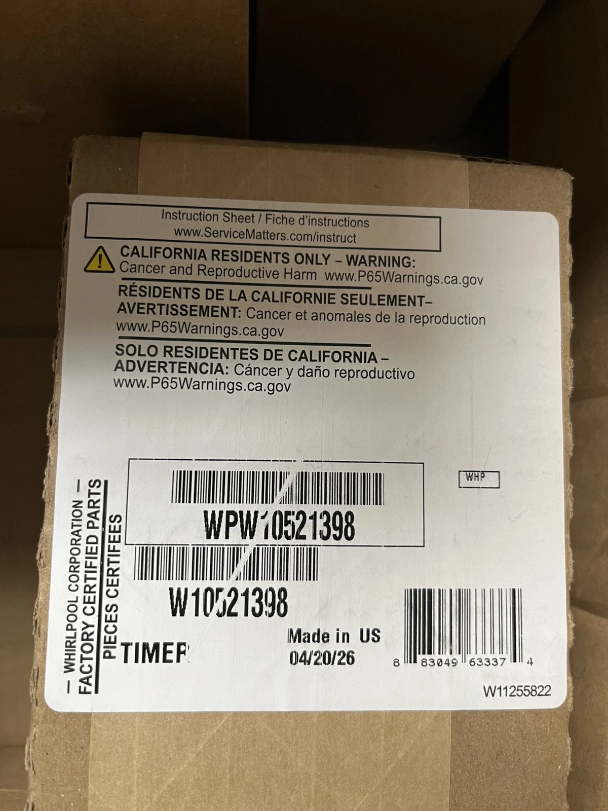 WPW10521398 Whirlpool Timer OEM new