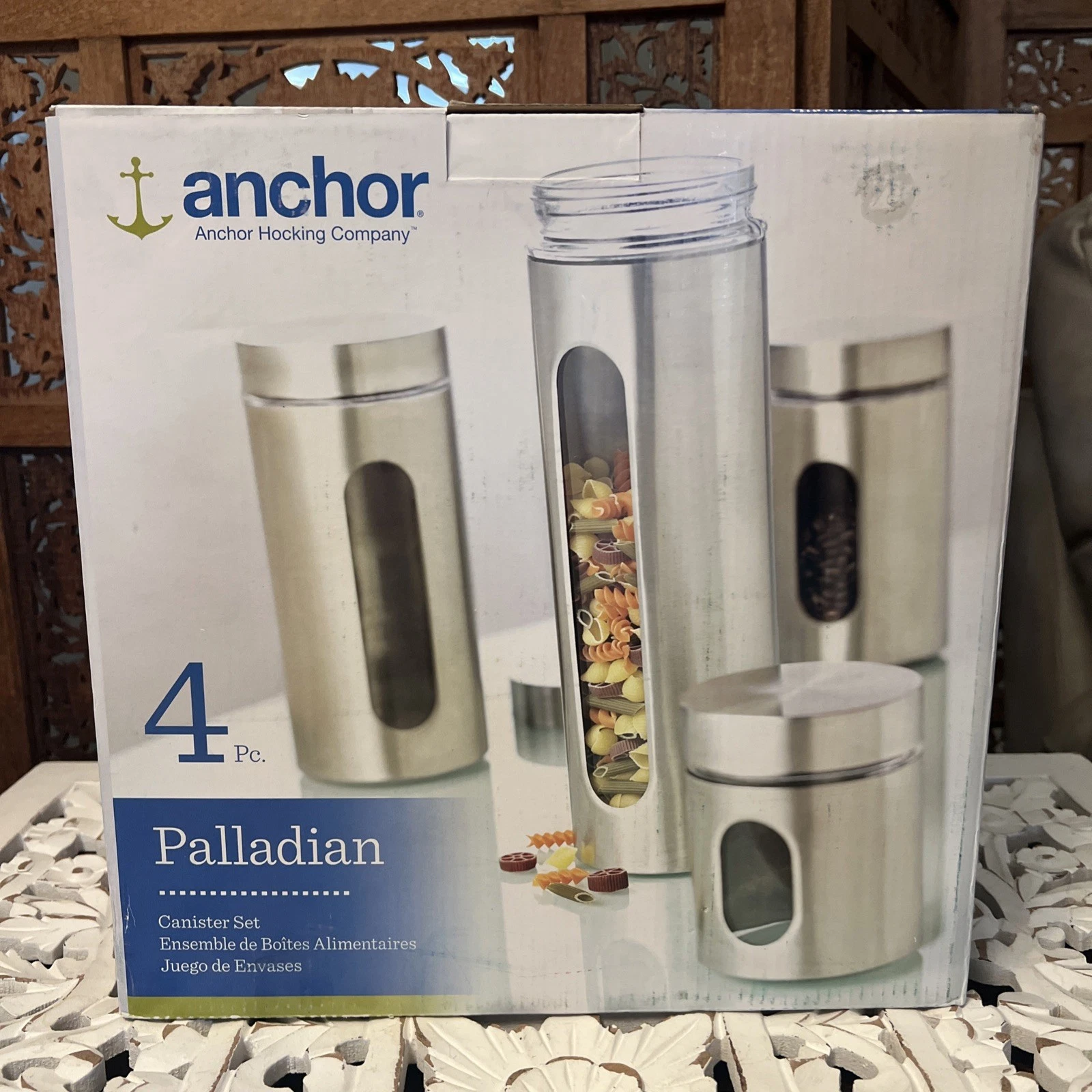 Anchor Hocking Airtight Canister Set of 4 Window Cylinder Jar Canisters FOUR NEW