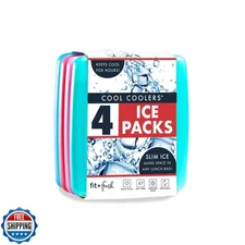 Cool Coolers by Fit and Fresh 4 Pack Slim Ice Packs, Quick Freeze Space Savin