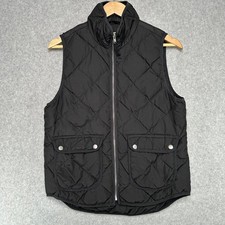 WOOLRICH Quilted Barn Vest Black Womens Small Stand Collar Pockets Zip Front