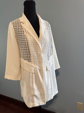 Chico's White Eyelet Lace Button Jacket 3/4 Sleeve Mid-Length Women's 0