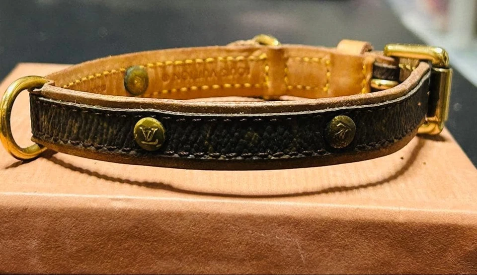 Louis Vuitton монограмма воротник собаки ПВХ холст кожи коричневый желтый логотип ярлык подлинный - Изображение 2 из 4