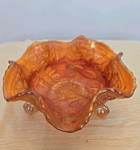 Fenton PANTHER Marigold Carnival Glass Small Ruffled Berry Bowl, 5½" across