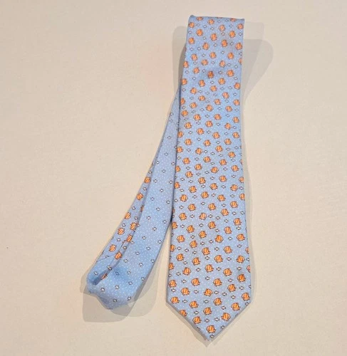 Tommy Hilfiger 100% Silk Woven Classic Fish Print Tie Blue/Orange/White - product listing photo