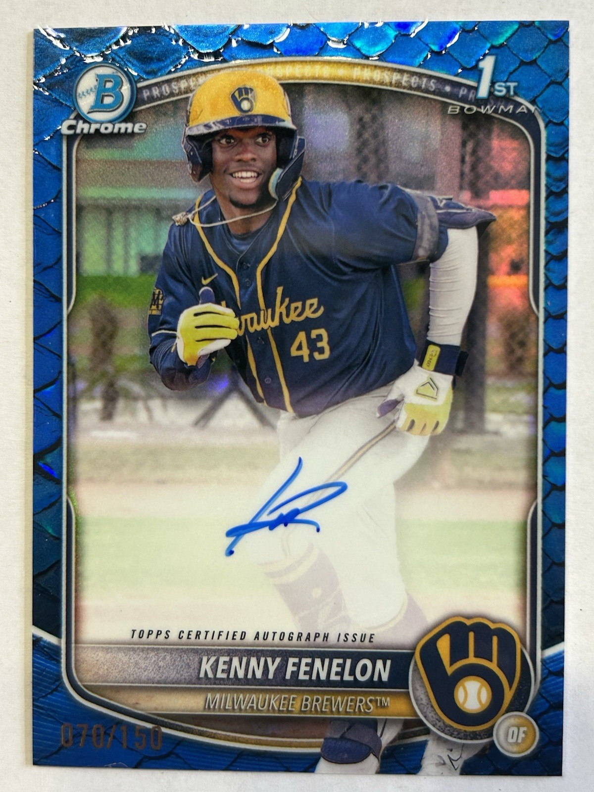 2025 Bowman Chrome #CPA-KF Kenny Fenelon 1st Blue Reptilian Auto /150 Brewers