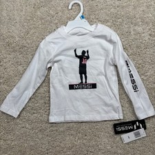 Kids Messi Collection Long Sleeve T Shirt Size 24M White Soccer Fan Gear