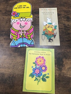 Vintage Birthday Greeting Cards Lot of 3 Hallmark Die Cut Novelty Humor