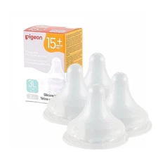 Pigeon Silicone Nipple (3L) with Latch-On Line,  15Months+, 4ps, Natural Feel