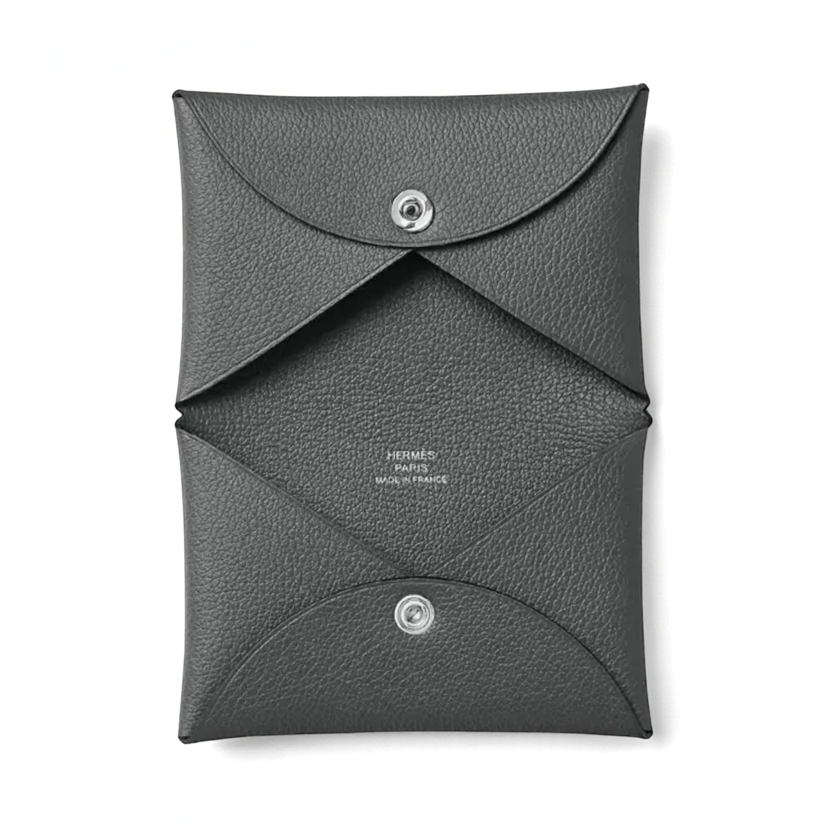 BNIB Hermes Calvi Duo in Gris Misty Epsom Leather Card Holder PHW