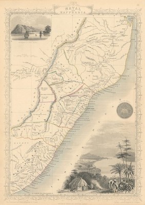 NATAL & KAFFRARIA. Südafrika. Eastern Cape & Durban. TALLIS & RAPKIN 1851 Karte