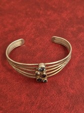 Sterling Silver Multi Gemstone Wide Cuff Bracelet. Vintage. Good Condition.