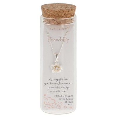 equilibrium Message in a Bottle Friendship Silver Plated Flower Pendant Necklace