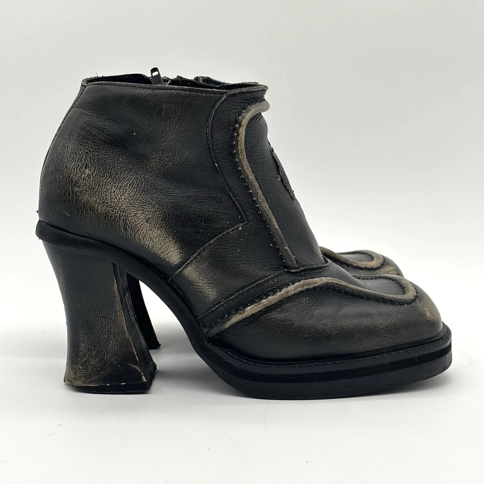 Vtg Luichiny Chunky Platform Grunge Rock Distressed Witchy Y2K Leather Boots 9.5 - Image 2 of 4