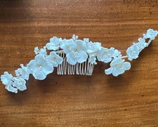 White Floral Baroque Wedding Bridal Hair Comb Bride Hair Vine Ceramic Flowers