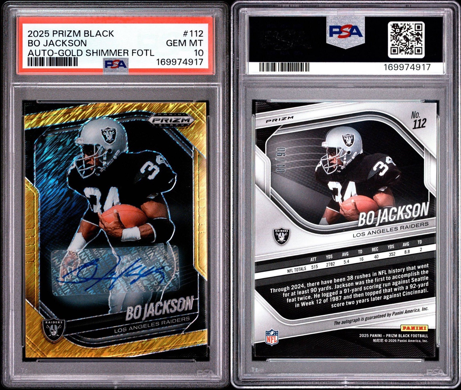 2024 Panini Prizm Black - Bo Jackson #112 Auto Gold Shimmer FOTL /10 view 3