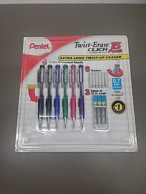 Pentel Twist-Erase Click Automatic Pencil Set 0.7mm Long Eraser Refills, 15 Pack