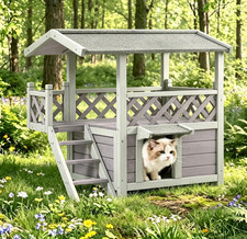 Outside Cat House Wooden Shelter  Weatherproof Roof, Easy Assembly, Fir Wood