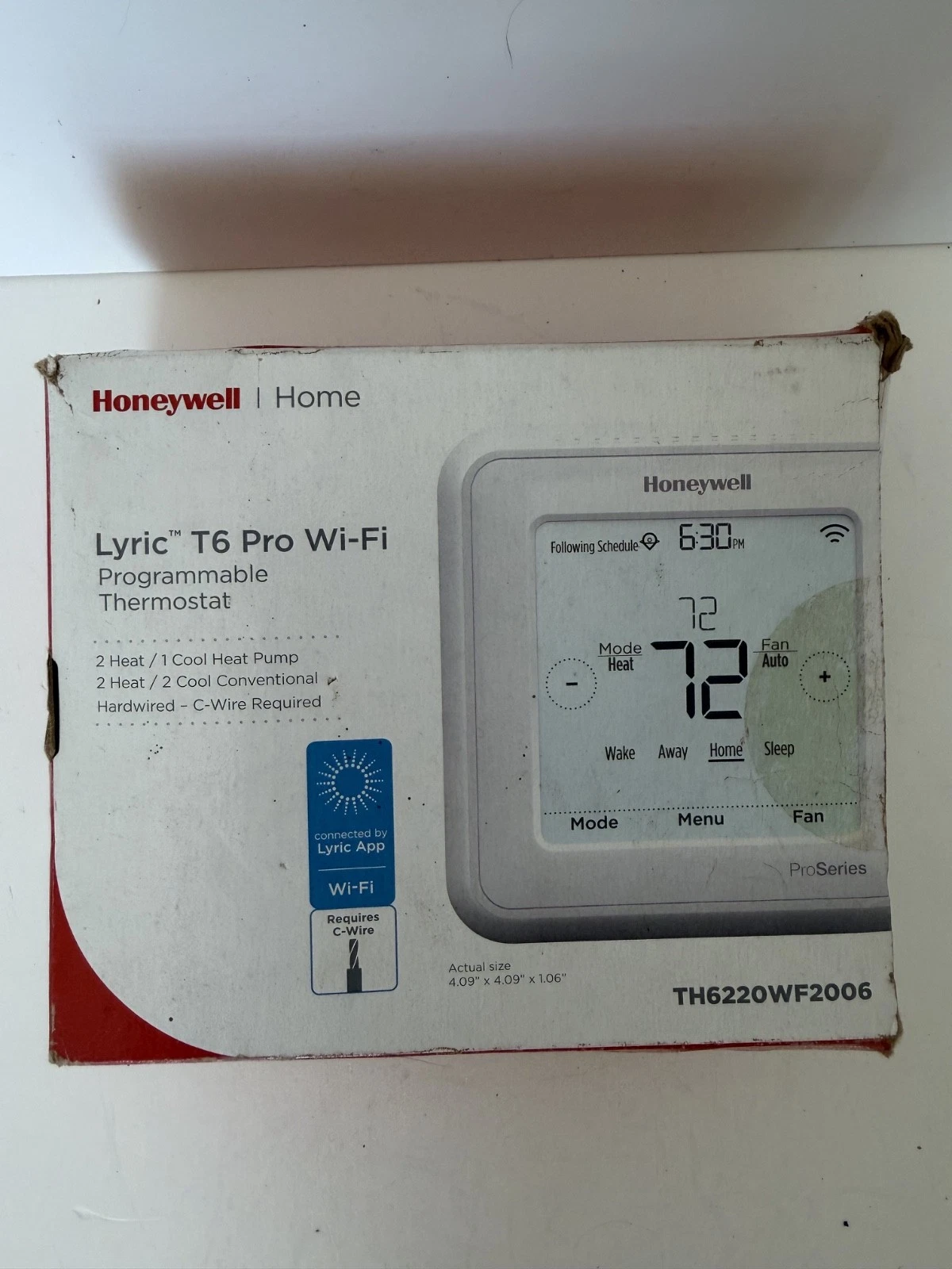 Honeywell TH6220WF2006 T6 PRO Smart Thermostat Wi-Fi 3.5" Display Heat Pump USED