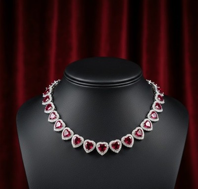 Heart Cut Lab Created Ruby Tennis Necklace Women Wedding 14K White Gold Finish
