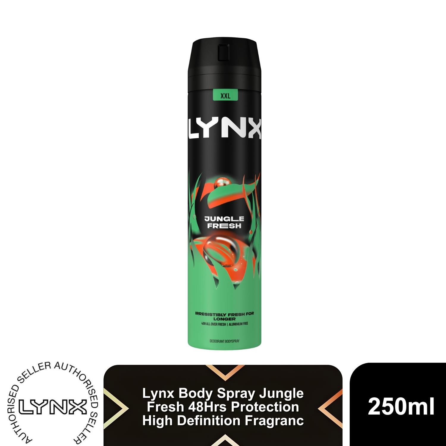 Lynx Jungle Fresh Body Spray 250ml Mens Deodorant 48H Palm & Amber Scent