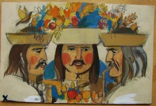 Ukrainian Soviet gouache Painting portrait postimpressionism Hutsuls Boychukism