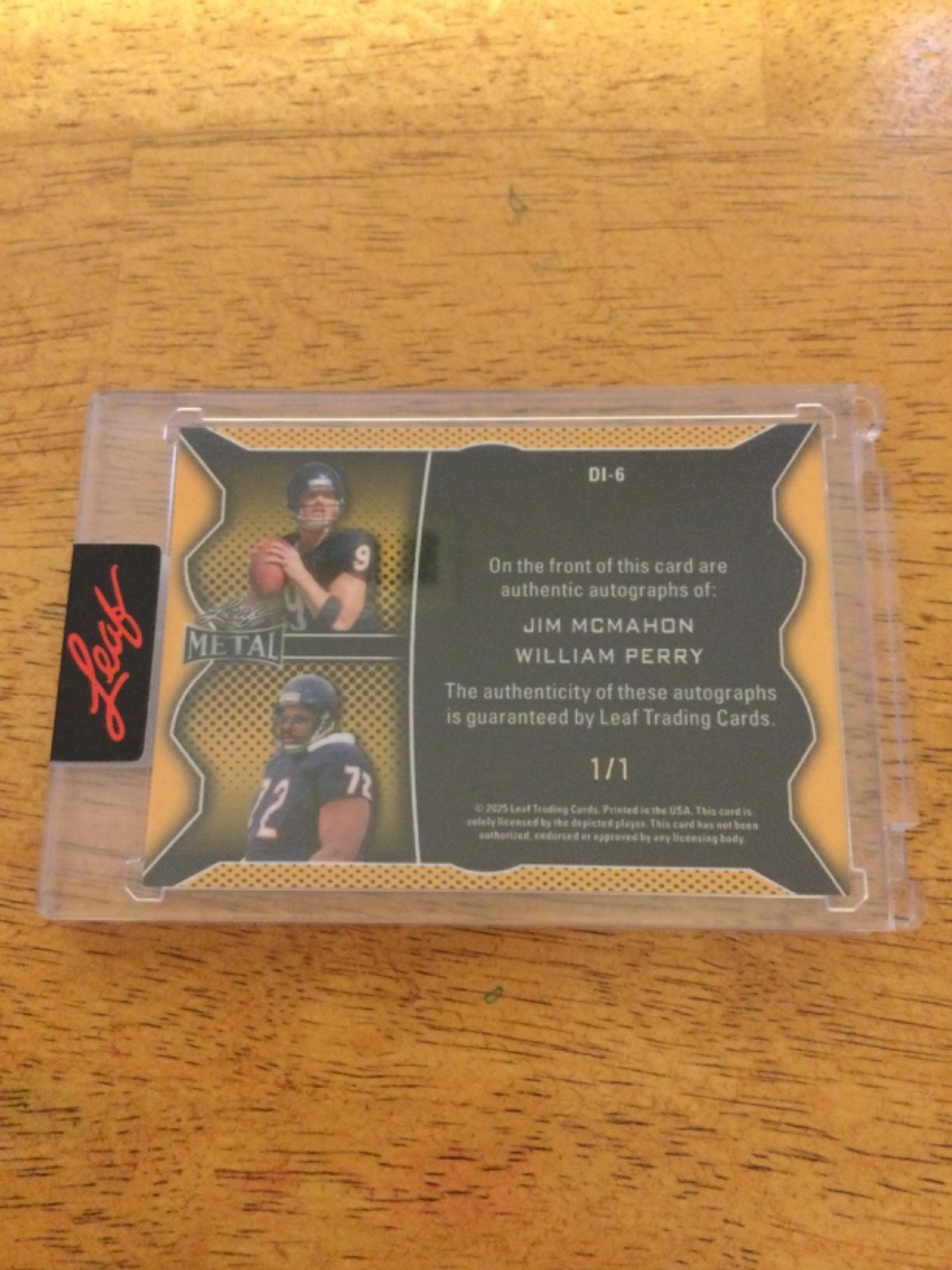 2025 leaf jim mcmahon william perry dual on card auto inscriptions 1/1 #di-6   view 2