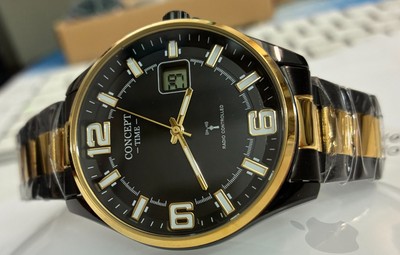 Funkuhr Herren Concept-Master Time Schwarz-Gold mit Datum 42 mm elegant