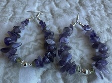 Sterling Silver French Hook Amethyst Chip Dangle Drop Earrings- Handmade
