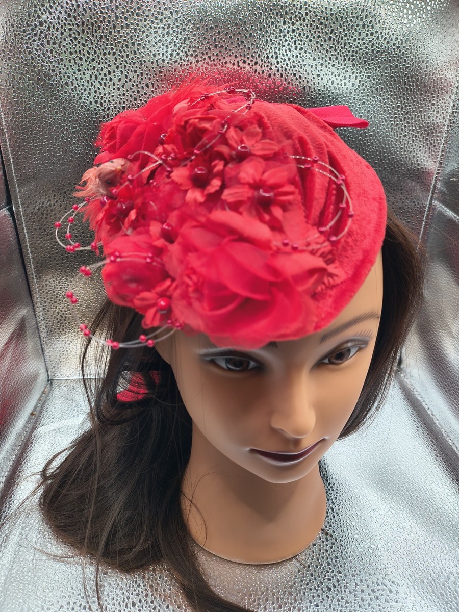 Vintage Red Roses Hat Bonnet by Elsie Massey w/Feathers | eBay