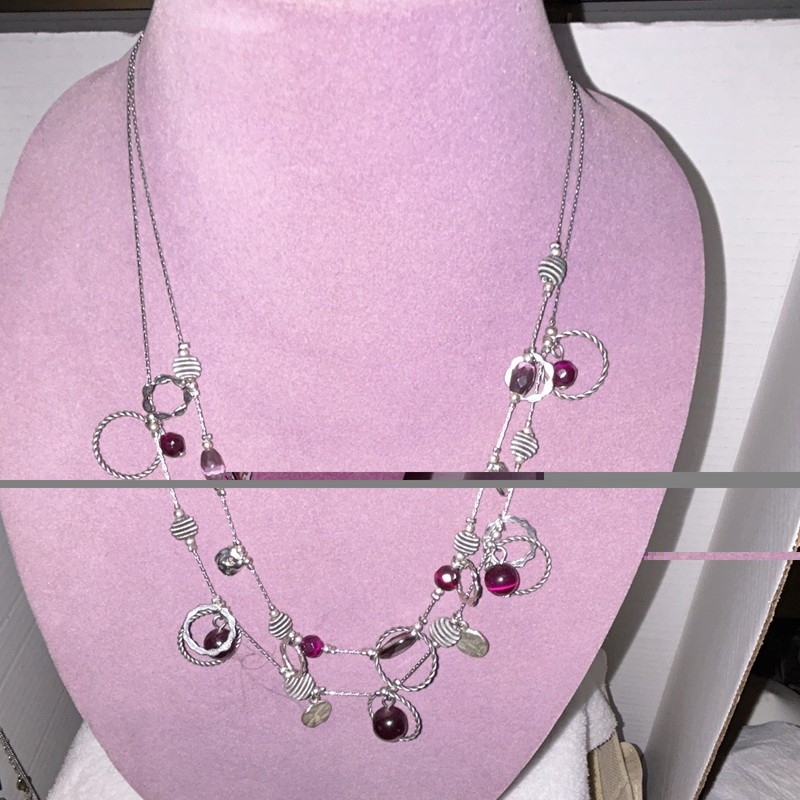 Purple Silver Necklace Wavy Circle Disc Double Strand Round And Retro BoHo