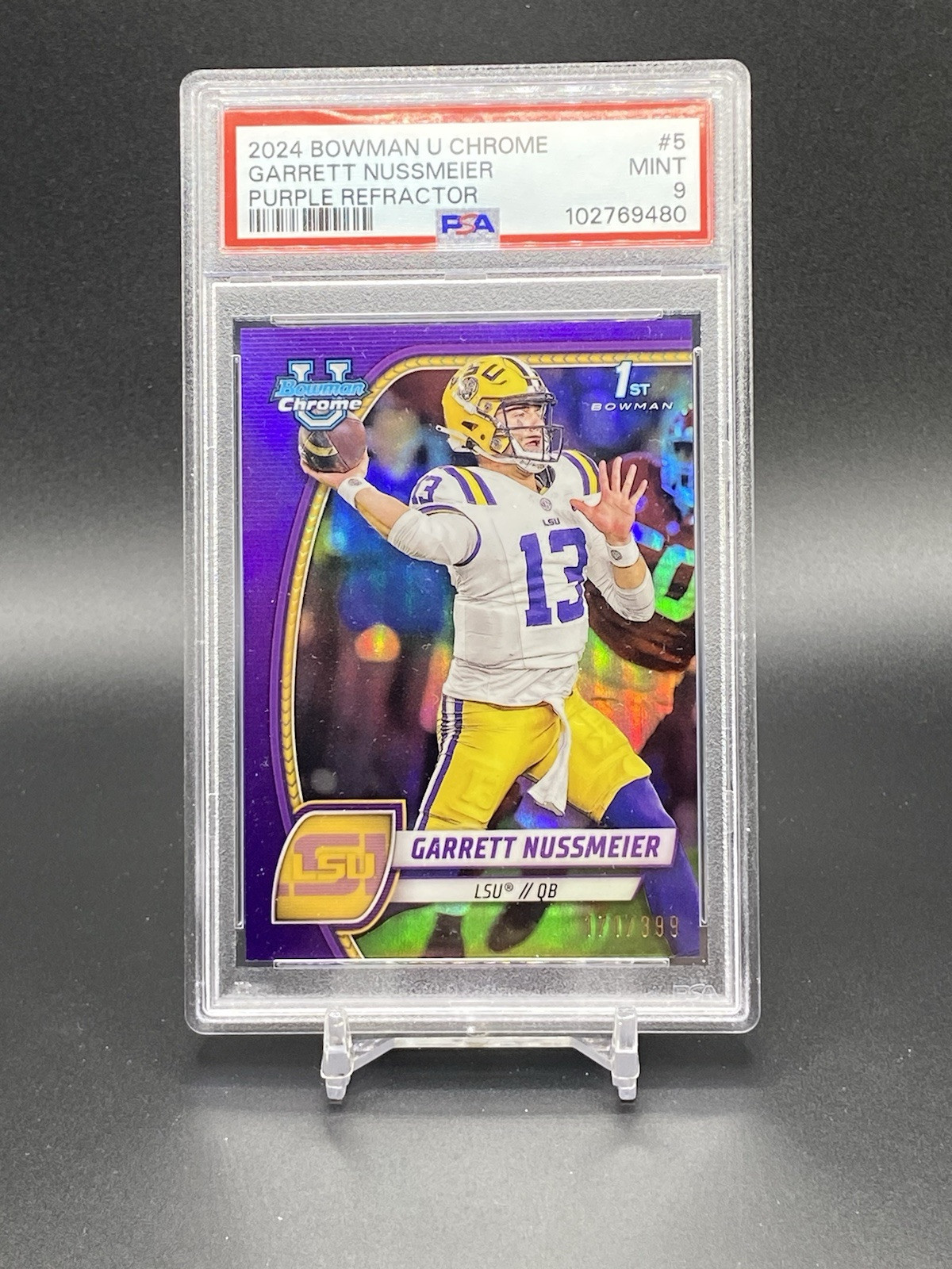 2024 Bowman Chrome U Garrett Nussmeier 1st True Purple /399 PSA 9 #5 LSU