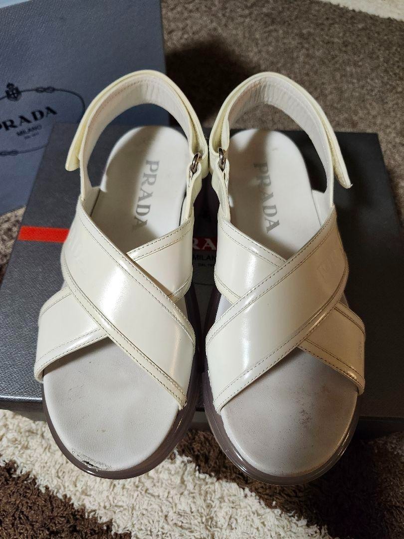 PRADA サンダル 36 Prada Metallic Silver Logo Thong Sandals Size 36 NEW in Box