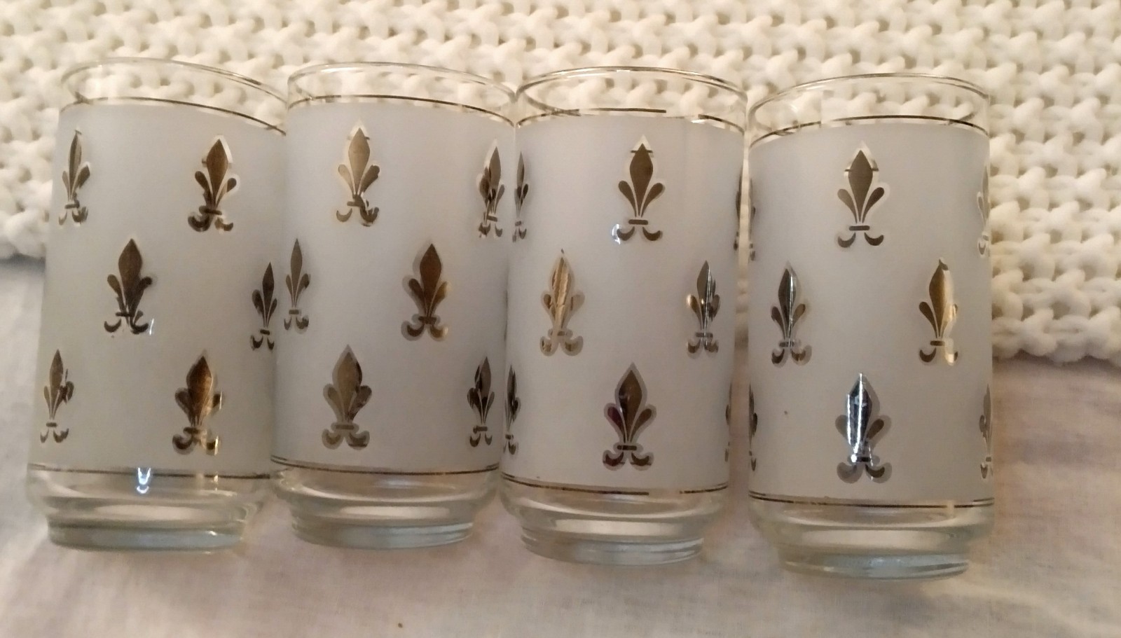 Vintage Libby Glass Set of 4 Fleur de Lis Pattern
