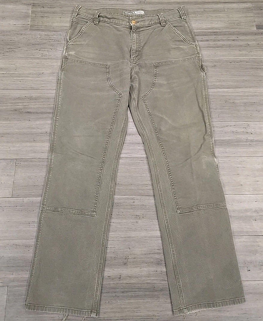 Carhartt Double Knee Pants Mens 36x34-Tag Olive Green Canvas Relaxed Fit Utility