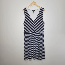 Lauren Ralph Lauren Dress XL Midi Blue White Striped Preppy Nautical V Neck