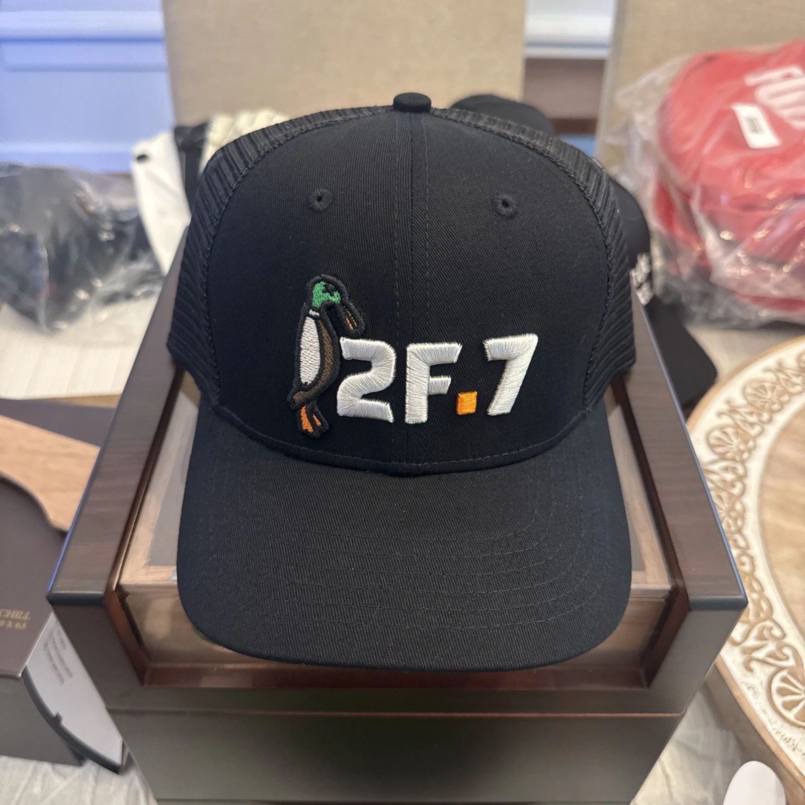 24.7 Hunt black Adjustable Men's Baseball Cap with Duck Embroidery, Casual