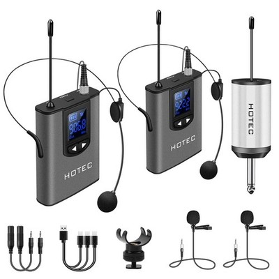 Wireless System With Dual Headset Microphones/lavalier Lapel Mics And Bodypack T