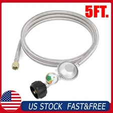 5FT Propane Hose Regulator with Gauge for Most LP Gas Grill, Heater, 3/8" Female